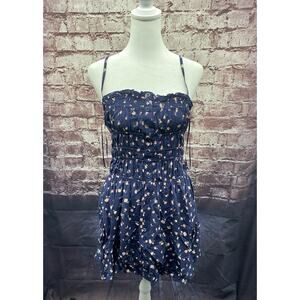 Hippie Rose Navy Floral Print V-Neck Lace Trim Sleeveless HS4W52447 Size Small